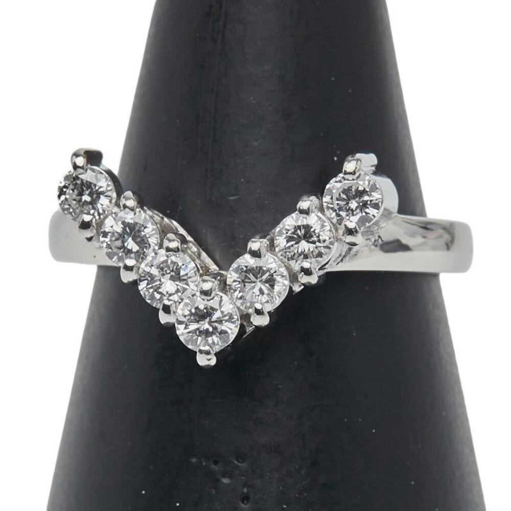 Unbranded V-Shape Platinum 900 Diamond Ring Silver